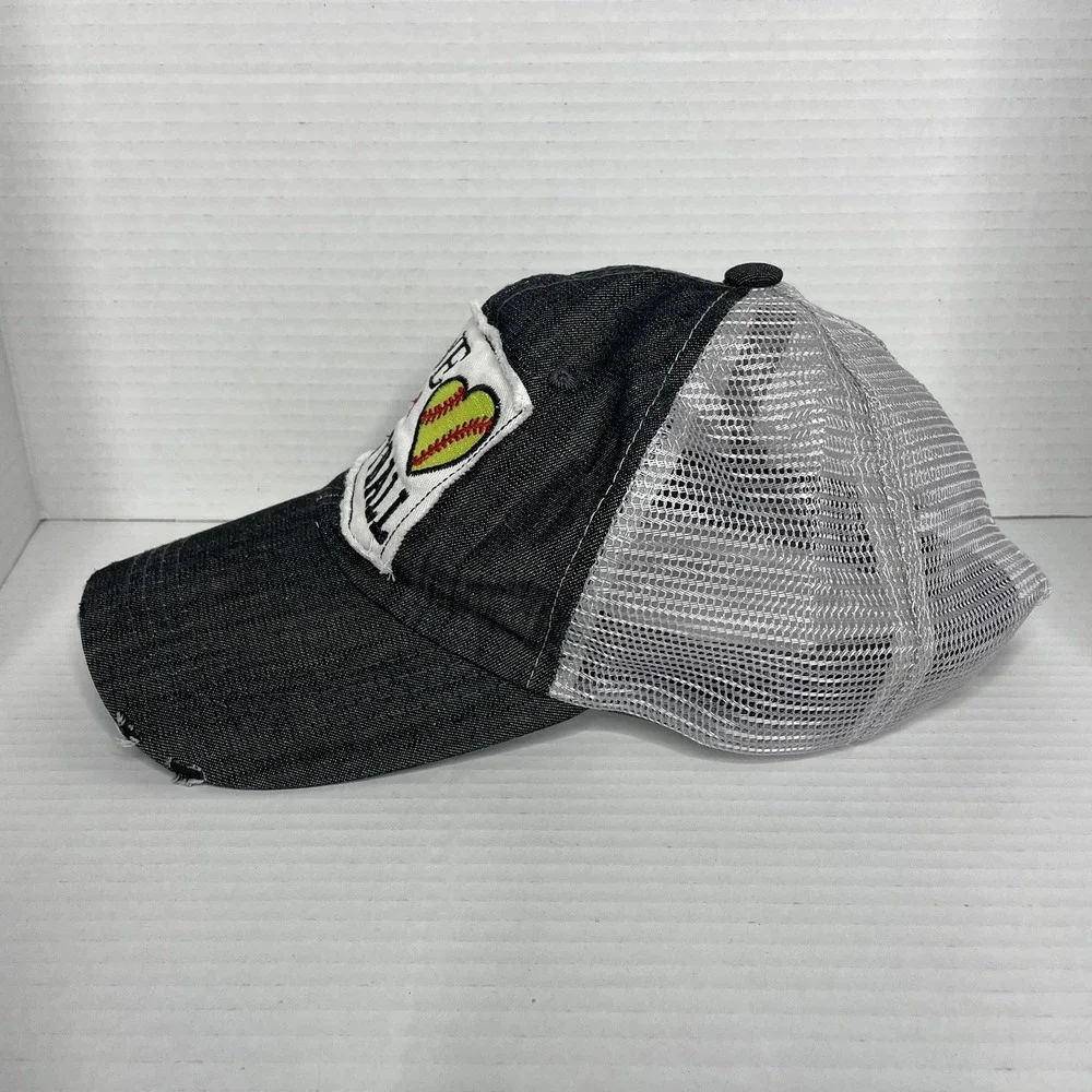 Women's Softball Mom Hat- Ball Cap‎ 'Live Love Softball' Gray/Mesh, Adjustable
